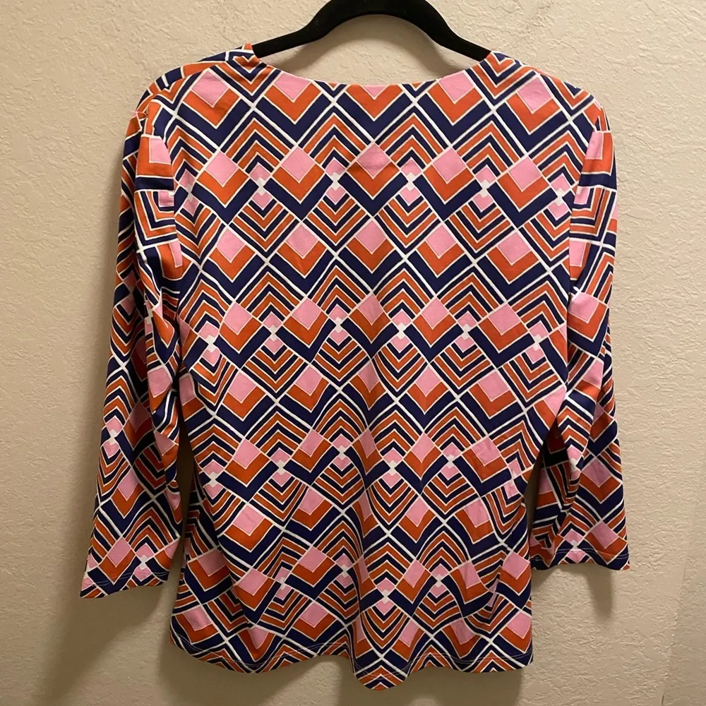 J. McLaughlin Catalina Cloth 3/4 Length Sleeve Split Neck Top Size Large - Image 8