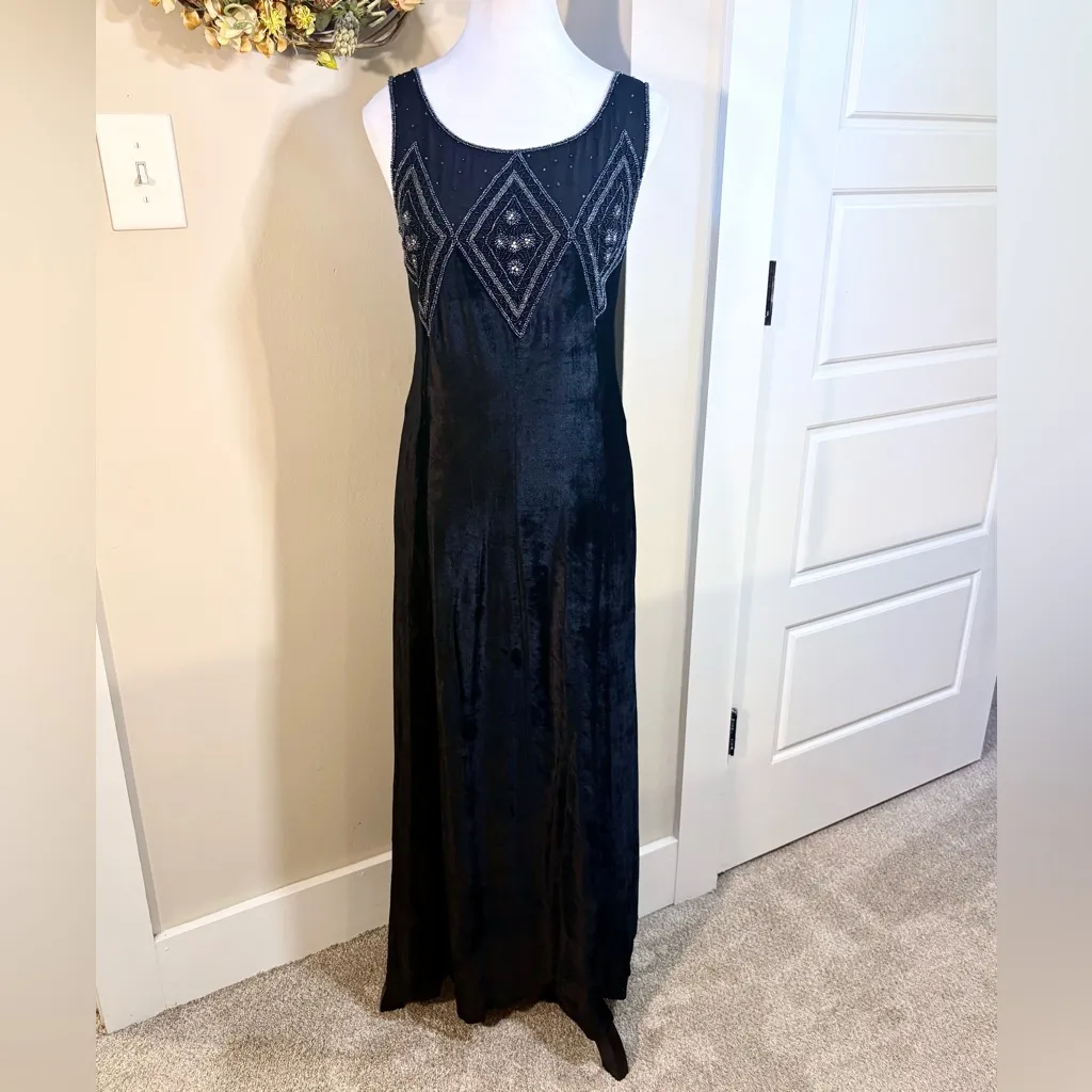 April Cornell Black Velvet Beaded Maxi Dress Witchy Gothic Romantic ~Small🧡 - Image 2