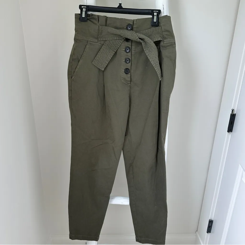 A.L.C. Krew High-Waisted Tie-Waist Pants Army Green Size 6 - Image 2