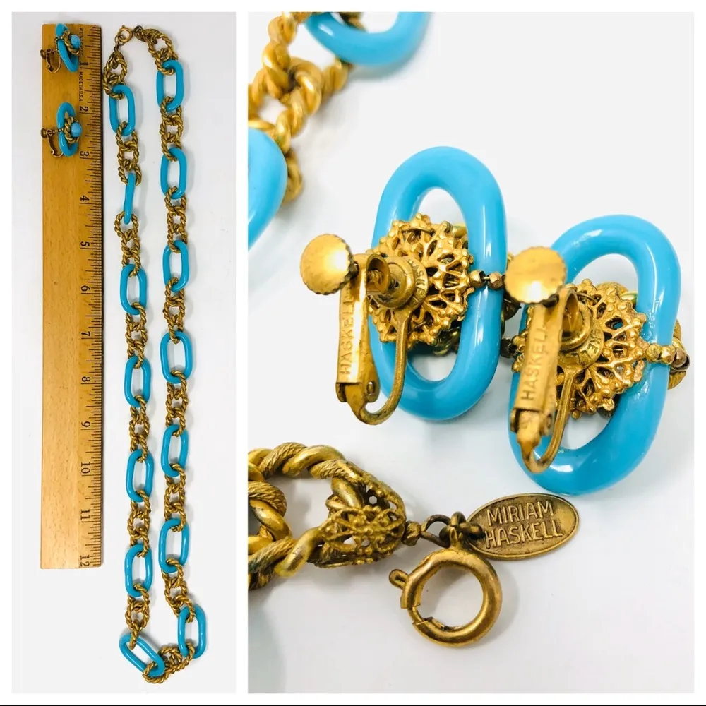 MIRIAM HASKELL vintage turquoise/gold set - Image 10