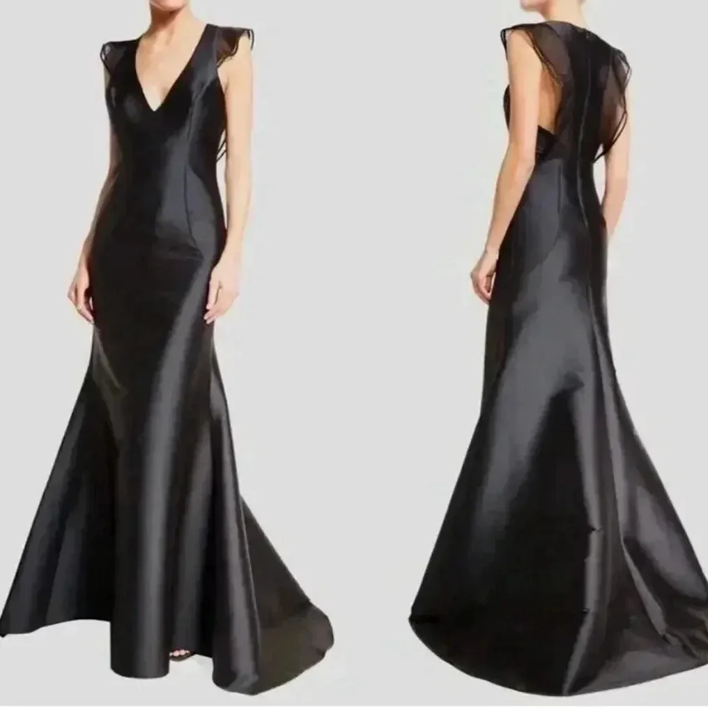 Sachin + Babi Structured Black Evening Gown 6 Ruffle cap sleeve Black Tie Formal - Image 13
