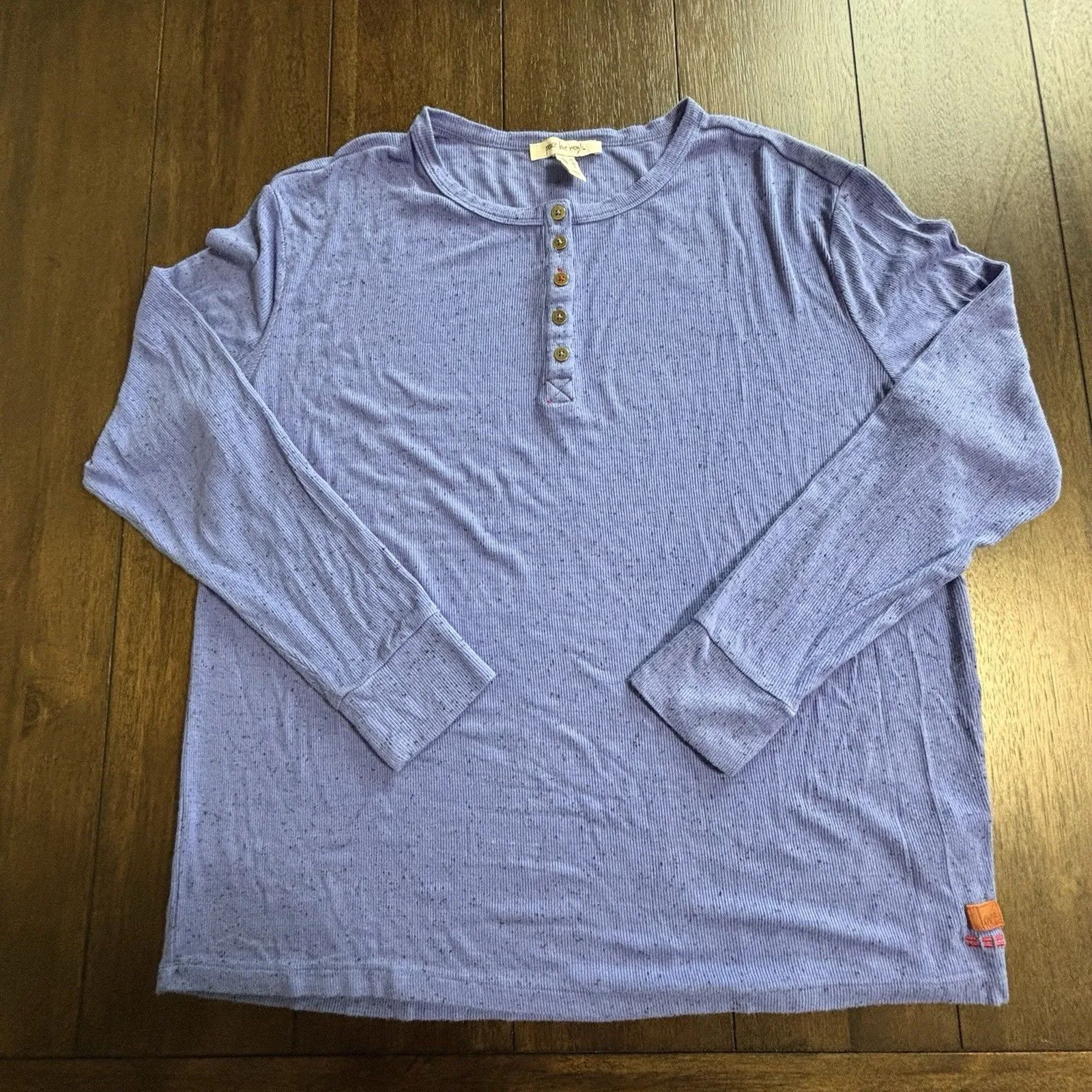 Peace Love World Confetti Rib Knit Henley Baja Blue M A628317 NEW - Image 3