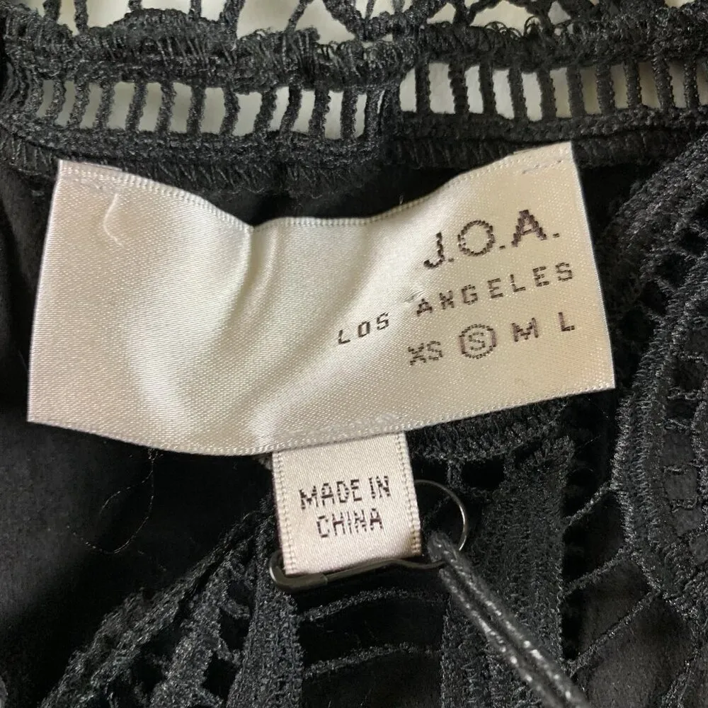 JOA Los Angeles Black Crochet Fringe Crop Jacket Boho Lace Long Sleeve Top XS - Image 7