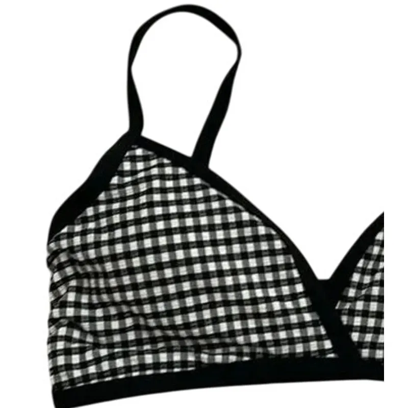 NWT Andie Swim The Cove Bikini Top Checkered Print Removable Cups L Black White - Image 3