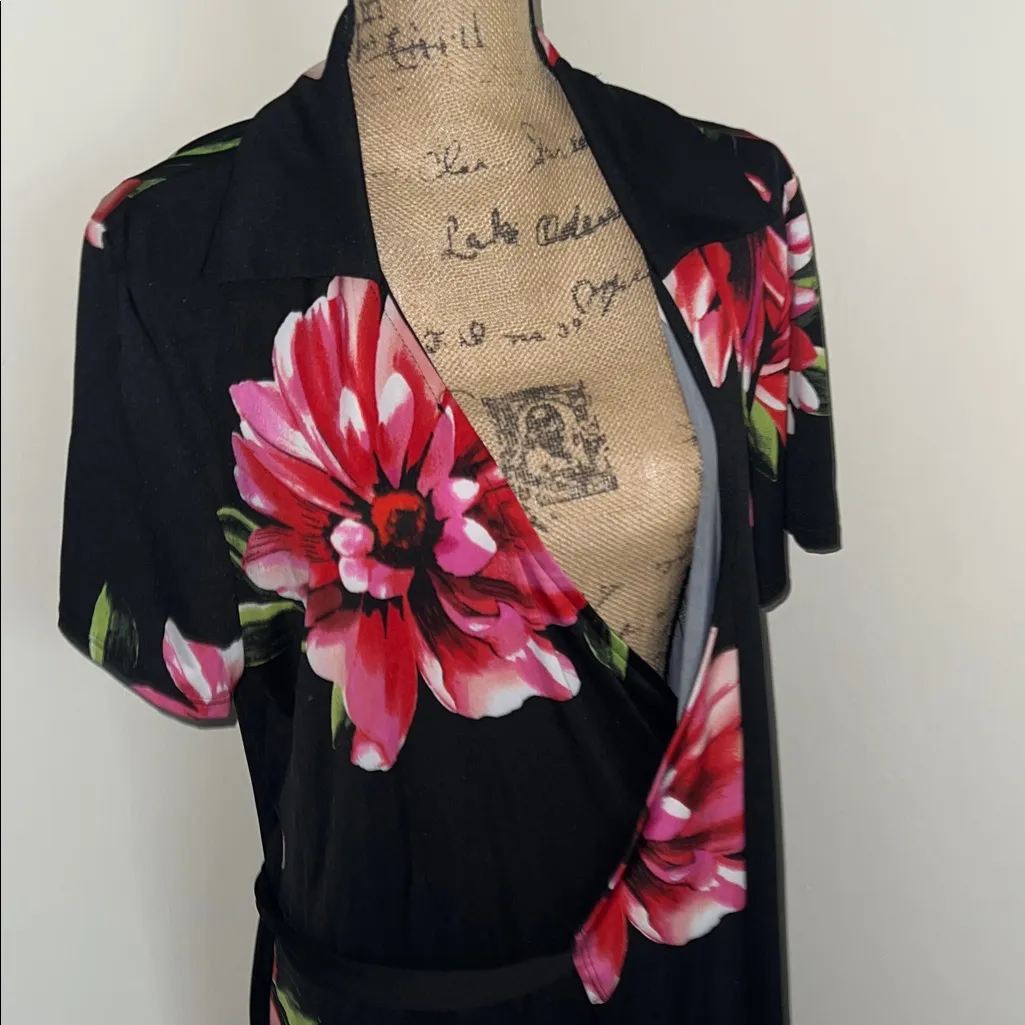 Ashley Stewart Floral Wrap Dress - Black and Pink - Image 6