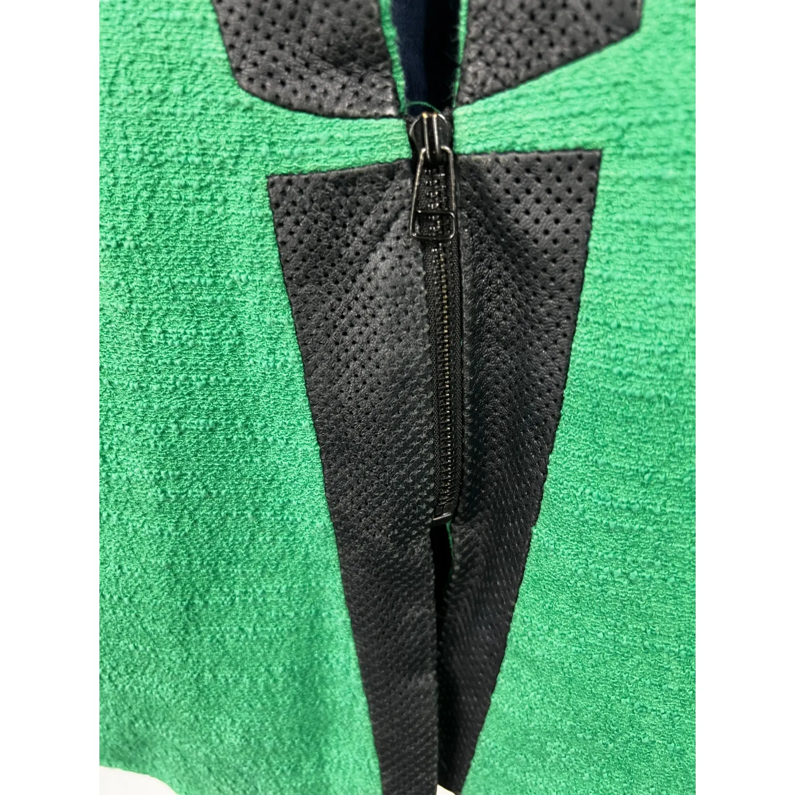 Sea New York Green Black Perforated Leather Zip Up Blazer Jacket‎ Size 4 - Image 4