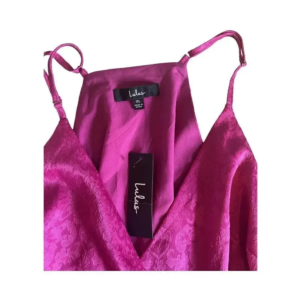 Lulus Elegant Always‎ Magenta Jacquard Side-Tie Wrap Mini Dress XL Nwt - Image 4