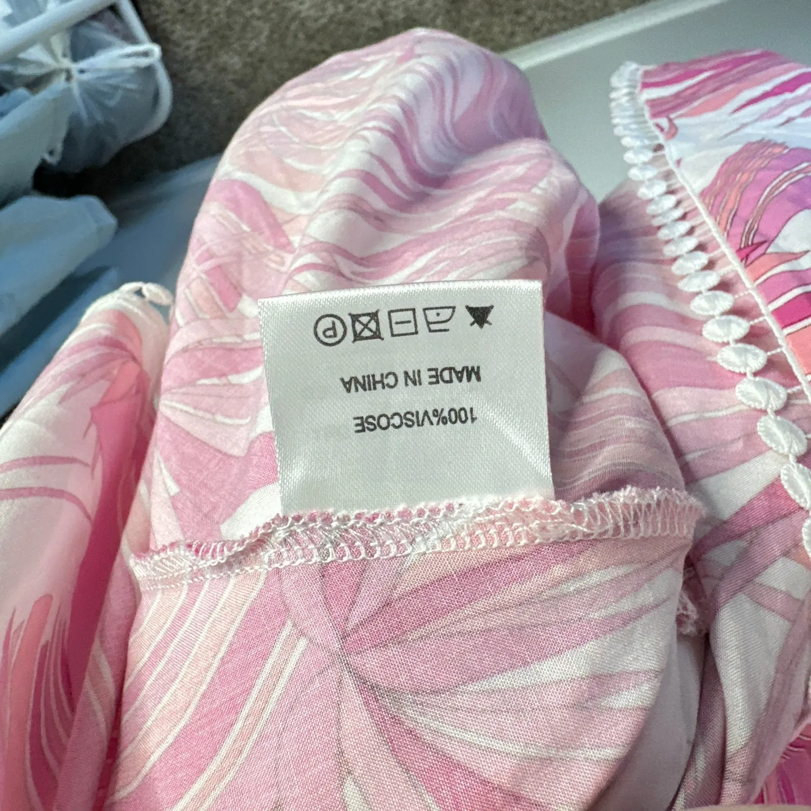 MELISSA ODABASH Keri Ruffle Tiered Print Coverup Dress Orchid Pink Size Large - Image 9