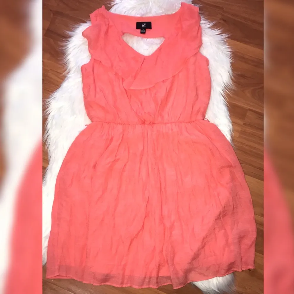 IZ Bayer Coral Guaze Ruffle Summer Dress Size M - Image 2