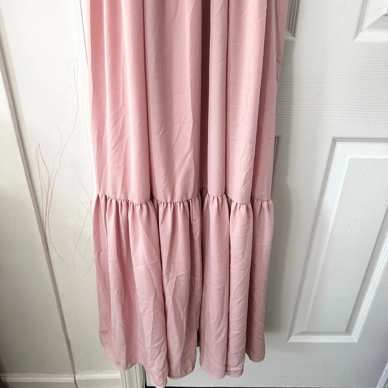 Lulus Lulu’s Sunshine Bound Mauve Blush Pink Tiered Tie Braid Maxi Dress Small Wedding - Image 7