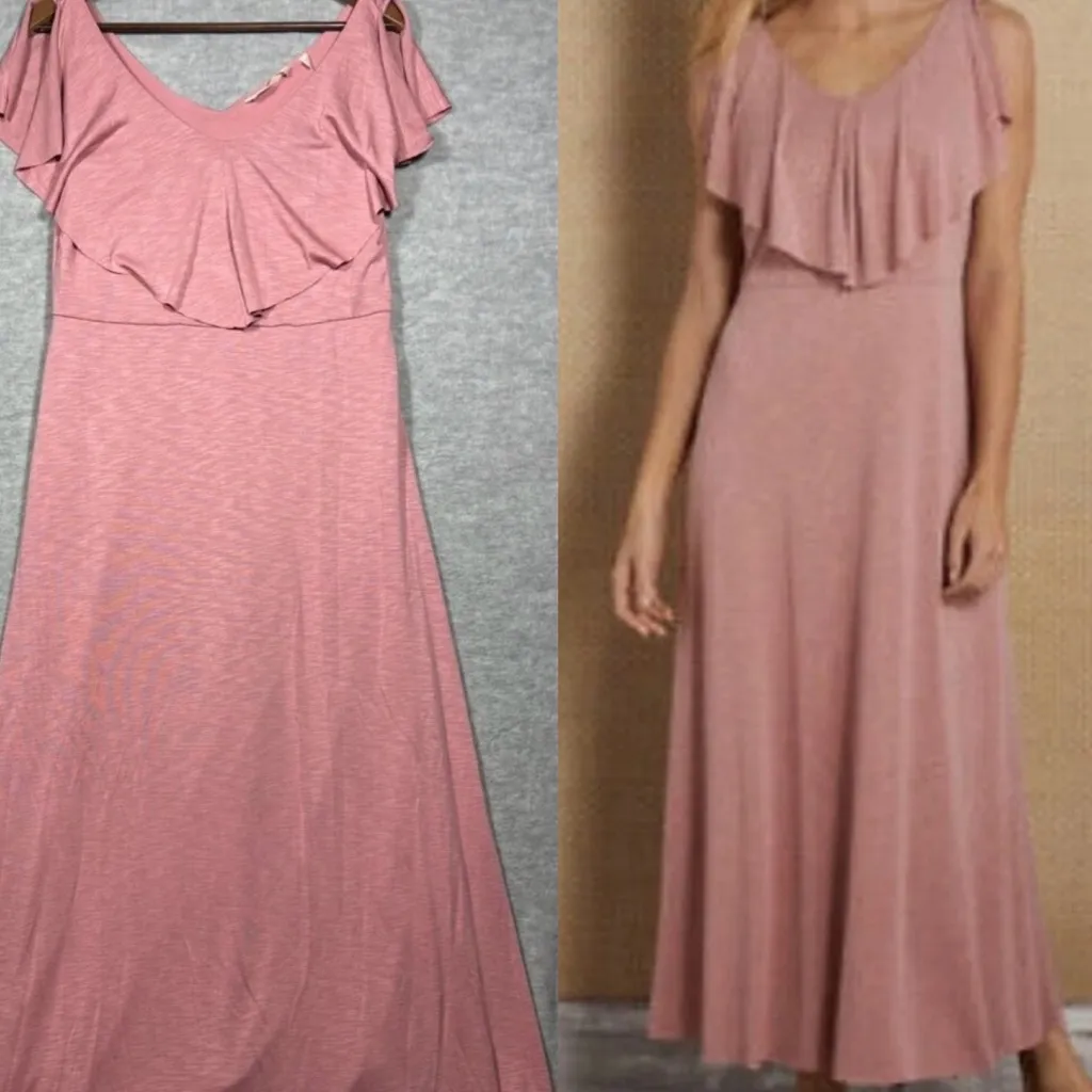 Soft Surroundings Pink Ruffle‎ V-Neck Maxi Dress S Casual Beachy - Image 2