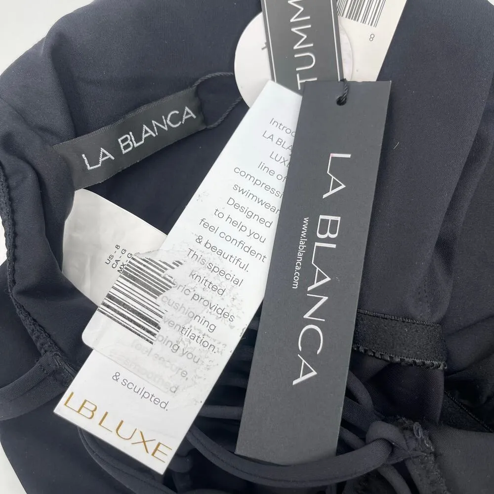 LA BLANCA Luxe Swimsuit SZ 8 Black One Piece NWT Swim Tummy Control Compression - Image 5