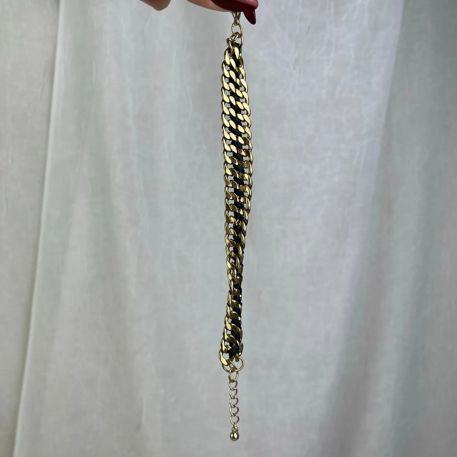 Gold Tone Chain Link Bracelet Black Braided Satin Cord Adjustable NWOT - Image 13