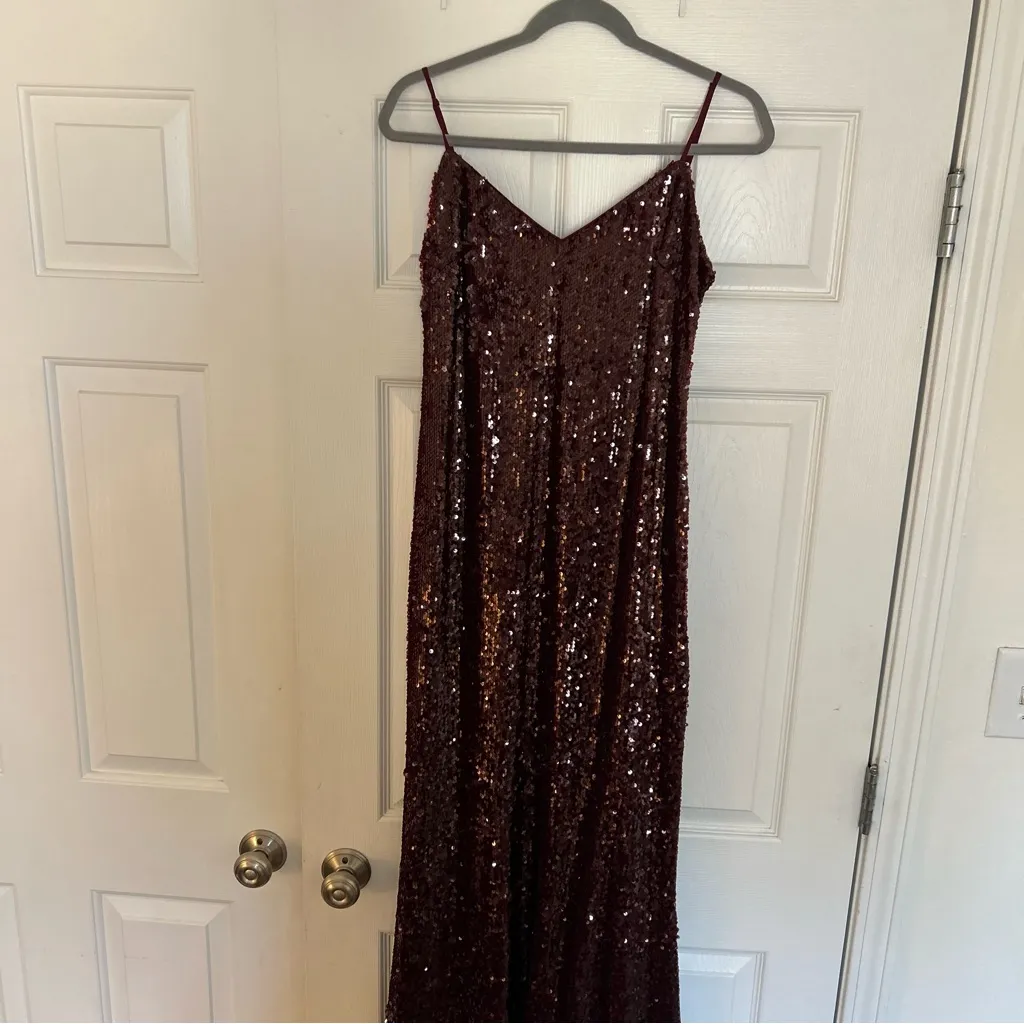 Reformation x Nara Smith Drizzle Dress Burgundy Sequin Red Oxblood - Image 12