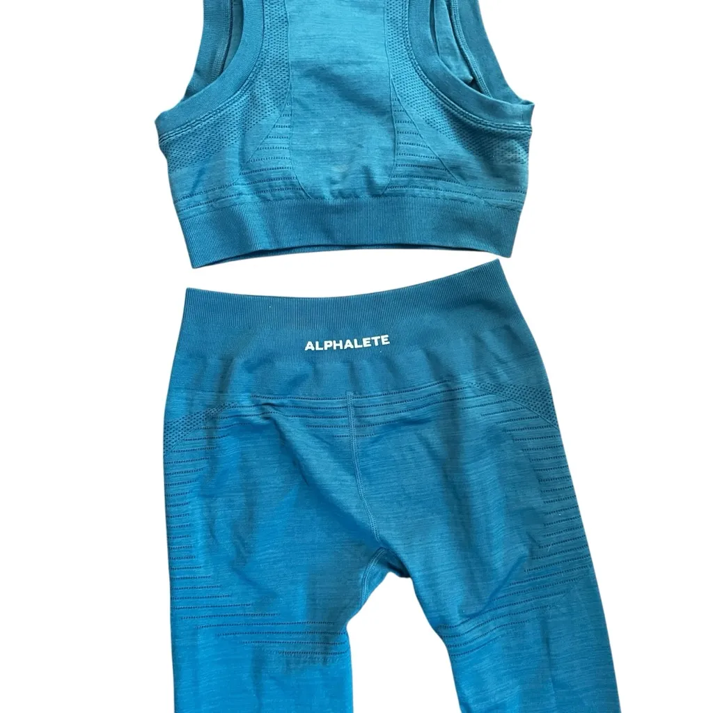 Alphalete Ozone Crop Bra + Halo Seamless Leggings Set – Pacific Blue, Size Small - Image 10