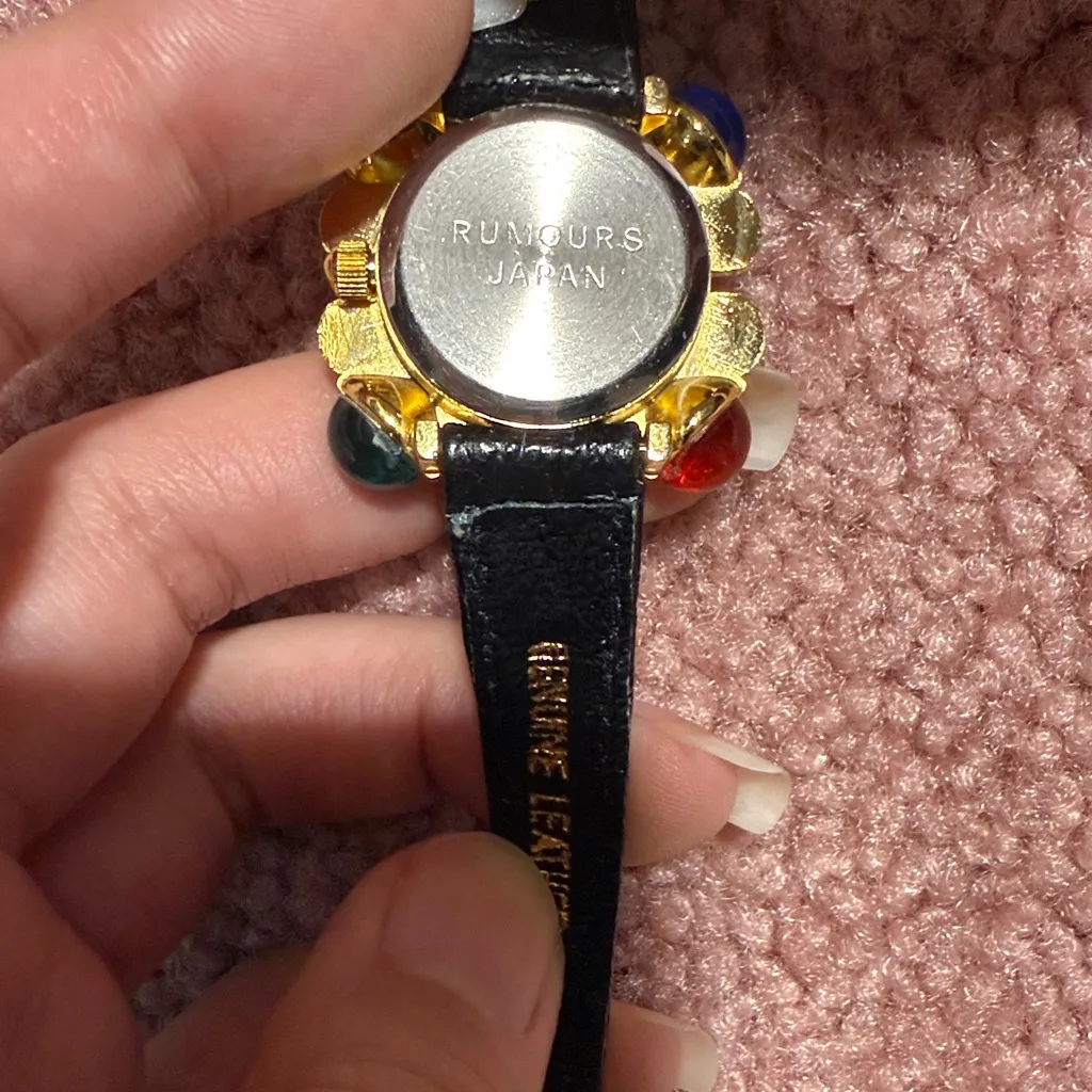 2 Rumours Watch Womens 28mm Gold Tone Crystal Bezel Braided Leather Vintage Black - Image 7