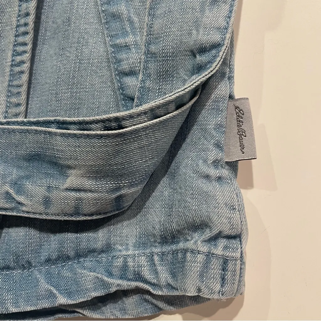 Eddie Bauer Wrap Blue Denim Top Women Small Tie Light Wash Cap Sleeve Blouse - Image 5