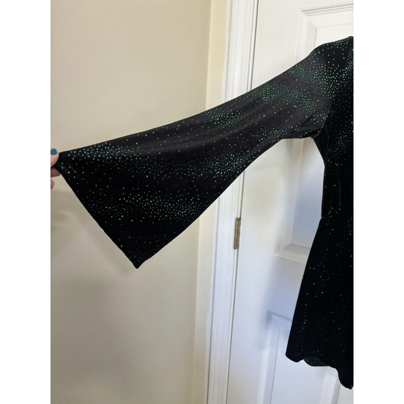 TopShop Black Velvet Green Sparkle Romper Size 6 Whimsigoth Fairy Grunge - Image 4