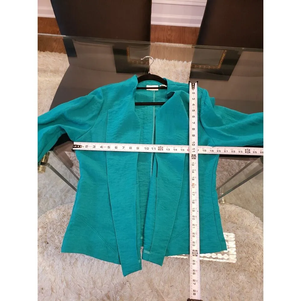 Chico's Women's Green Solid Rayon Long Sleeve Open Front Jacket Blazer Size L - Image 11