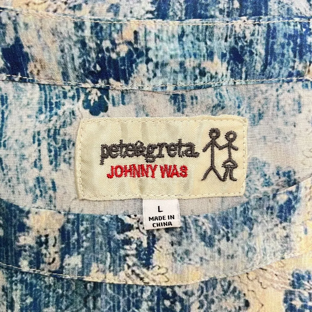 NWOT Johnny Was Santorini Blouse Silk Pete Greta Women Size L Blue Short Sleeve - Image 8