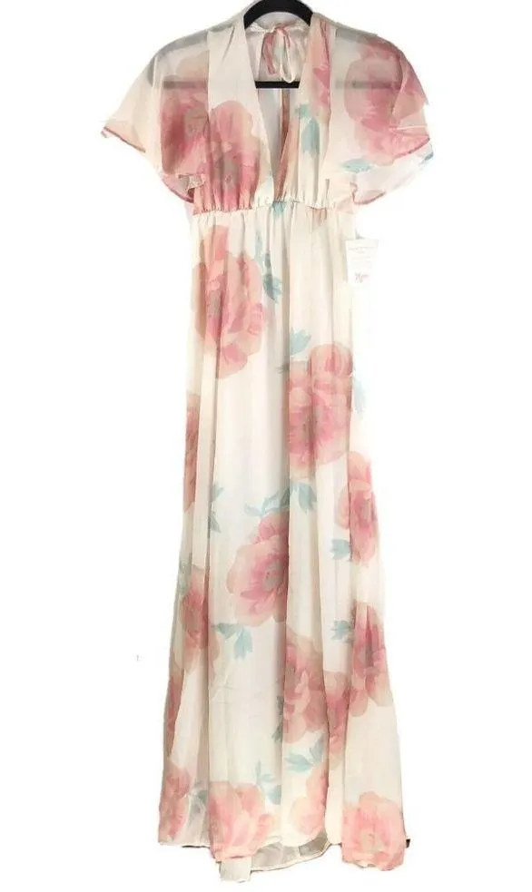 Show Me Your Mumu Faye Flutter Maxi Dress Wedding Bells Floral Ivory Pink XS - Image 3