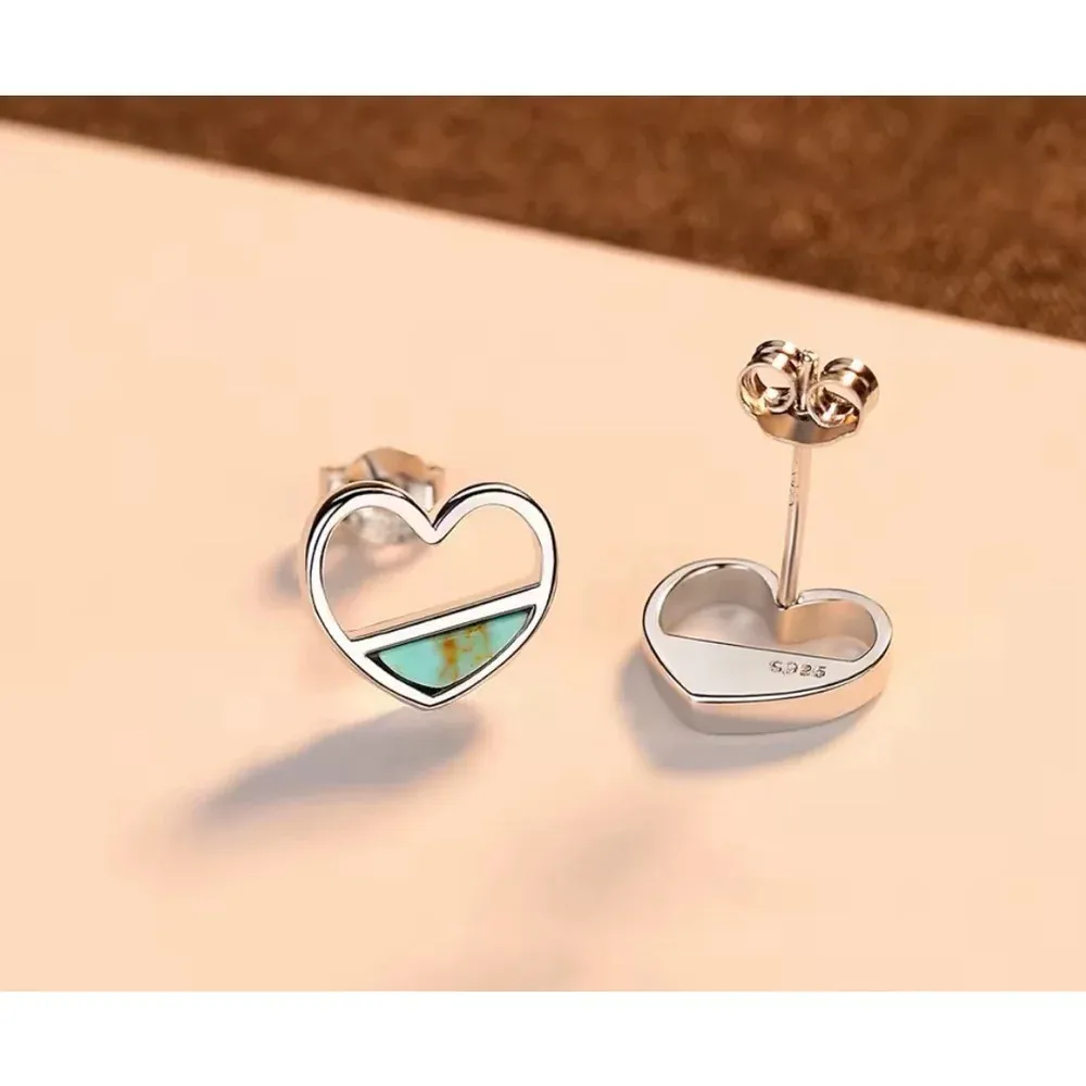 NEW Heart Earrings, White Gold Plated Sterling Turquoise , 9cm x‎ 1cm - Image 3