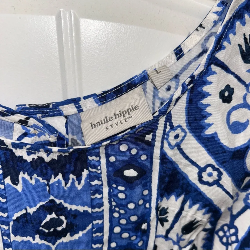 Haute Hippie Top Womens Large Blue Boho Back Button Up Sleeveless Festival Tank - Image 3