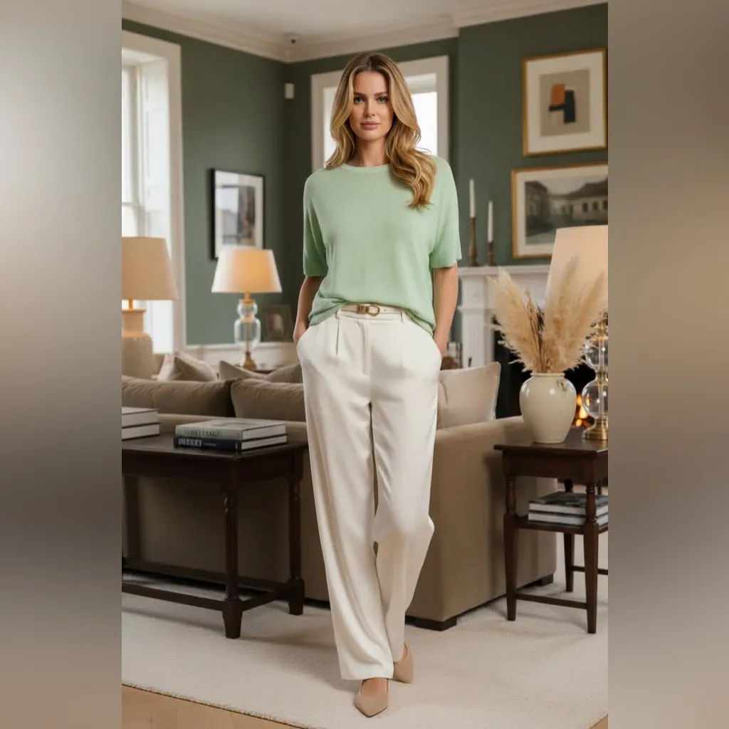 Kinross Cashmere Soft Short Sleeve Light Green Mint Sweater Round Neck Size M Size M - Image 2