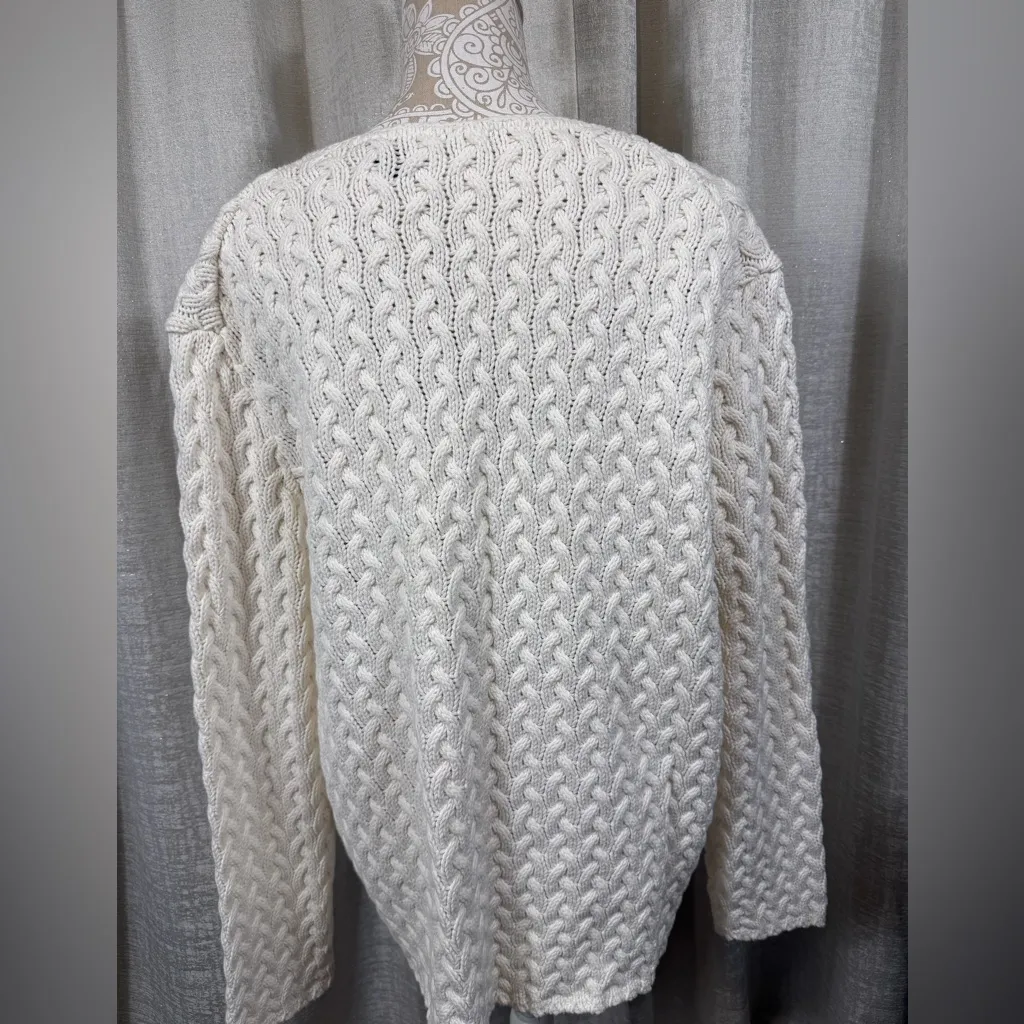 Liz Claiborne Women’s 2X Cable Knit Sweater Cream Ivory V-Neck Cozy Classic - Image 8