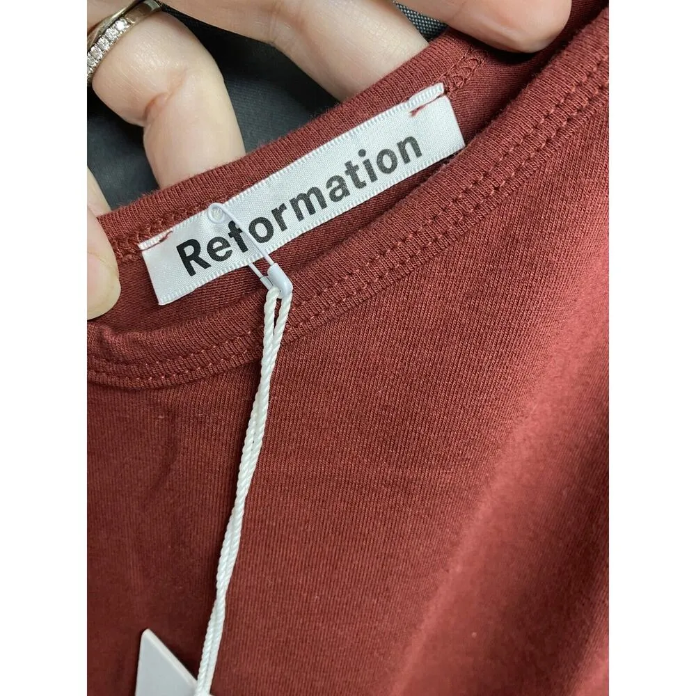 Reformation Tank Dress Women's Small Rust Cotton Stretch Scoop Neck Maxi A35 - Image 2