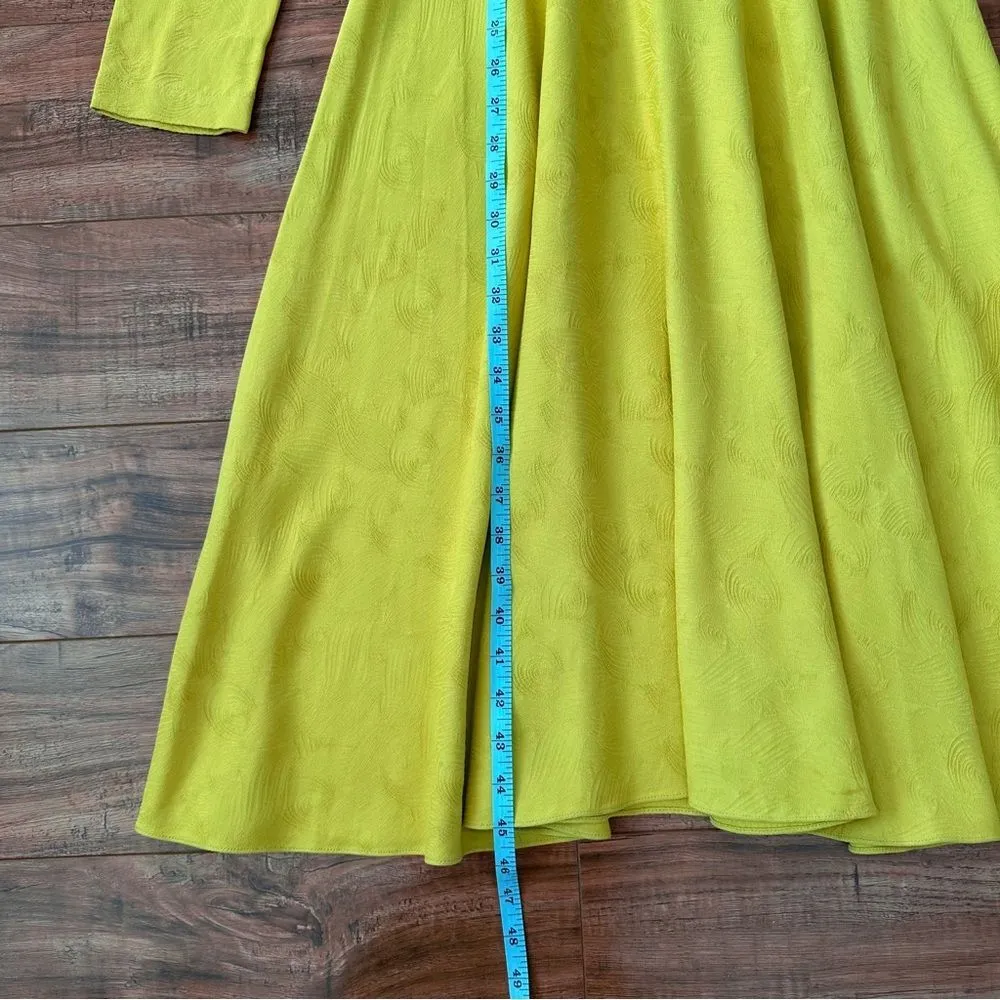 Prabal Gurung Worn on TV Jacquard Twist Front Crew Neck Midi Length Dress Size 0 Yellow - Image 13
