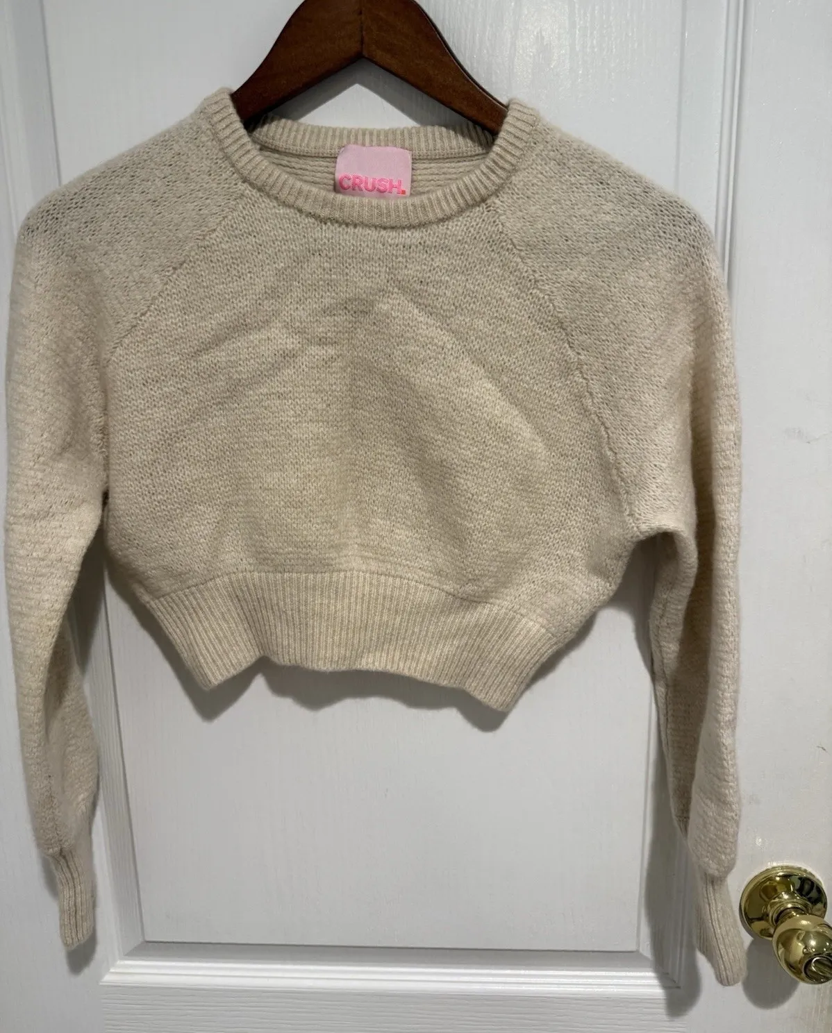 Crush Cashmere cropped crewneck sweater Beige Ivory Size 2(medium) Tan - Image 1