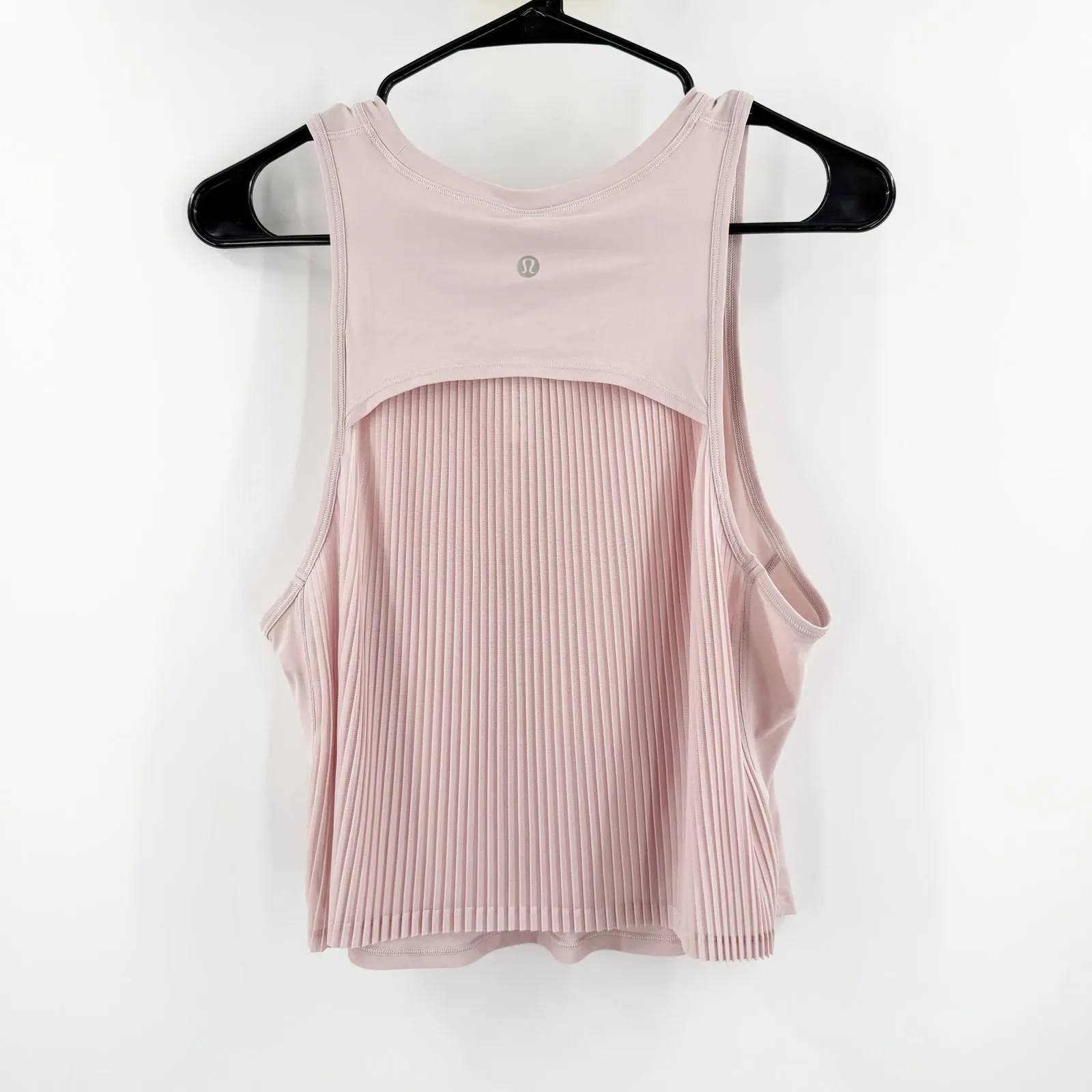 LULULEMON Just Pleat It Tank Top Size 6 Crop Flowy Back Porcelain Pink Mesh - Image 5