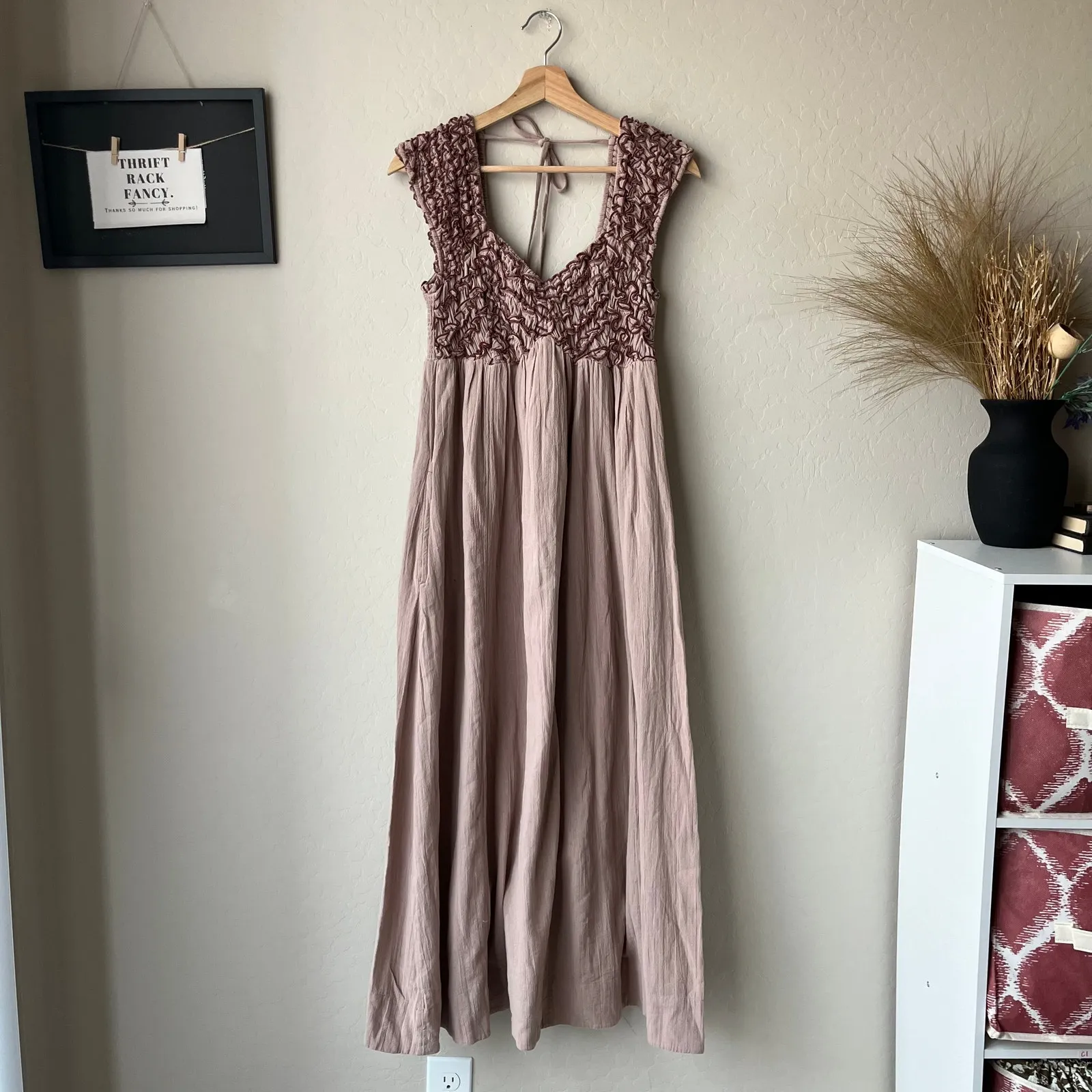 NEW Free People Babydoll Dress Feel The‎ Frill Cotton Tan Midi Dress Size S - Image 7