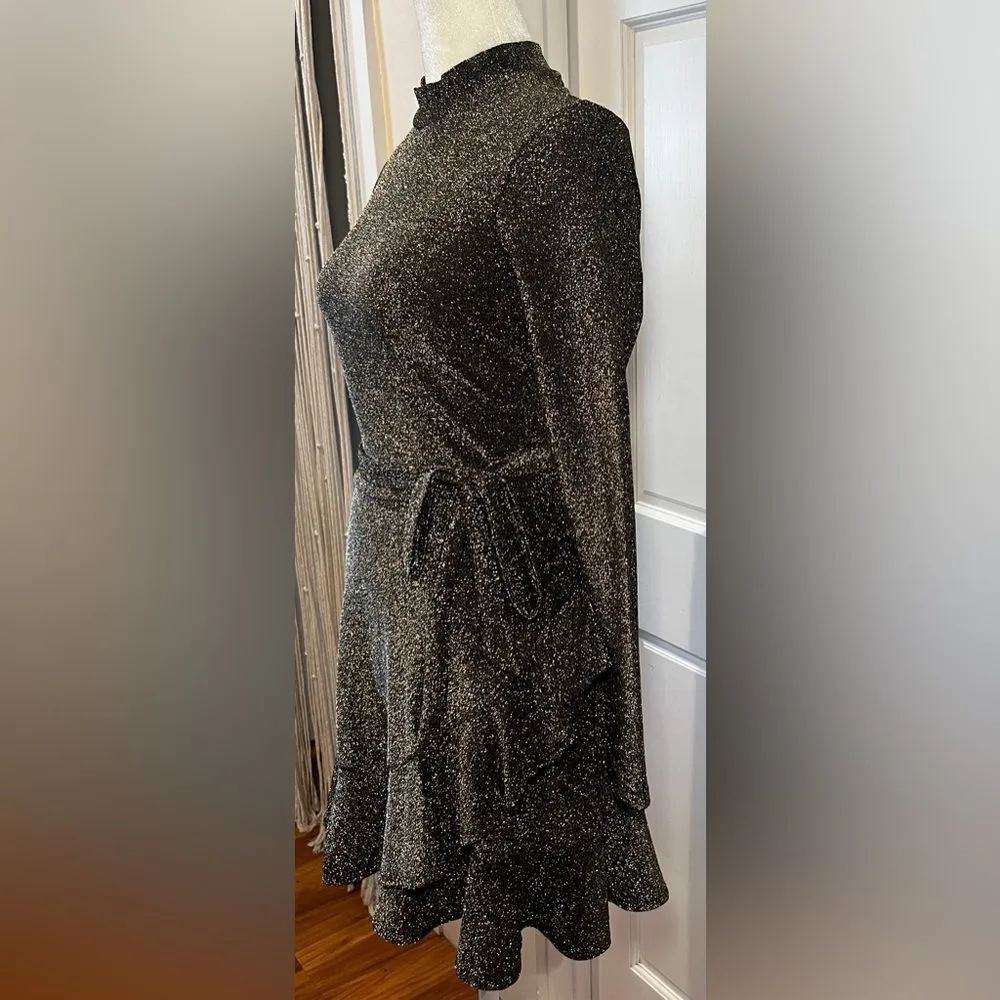 Speechless Juniors' Metallic Ruffled A-Line Dress Size XS   
Brown Silver Gold - Image 4