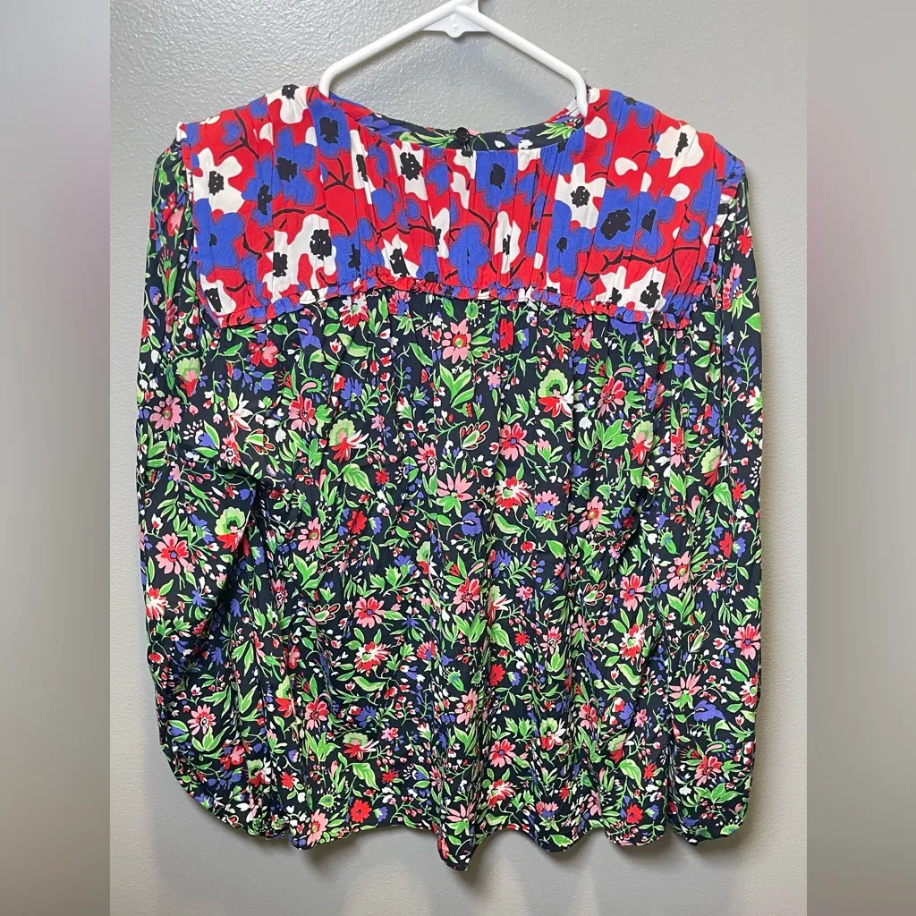 ZARA  Women's Floral Print Shoulder Pad Patchwork Blouse Top Size‎ Small - Image 4