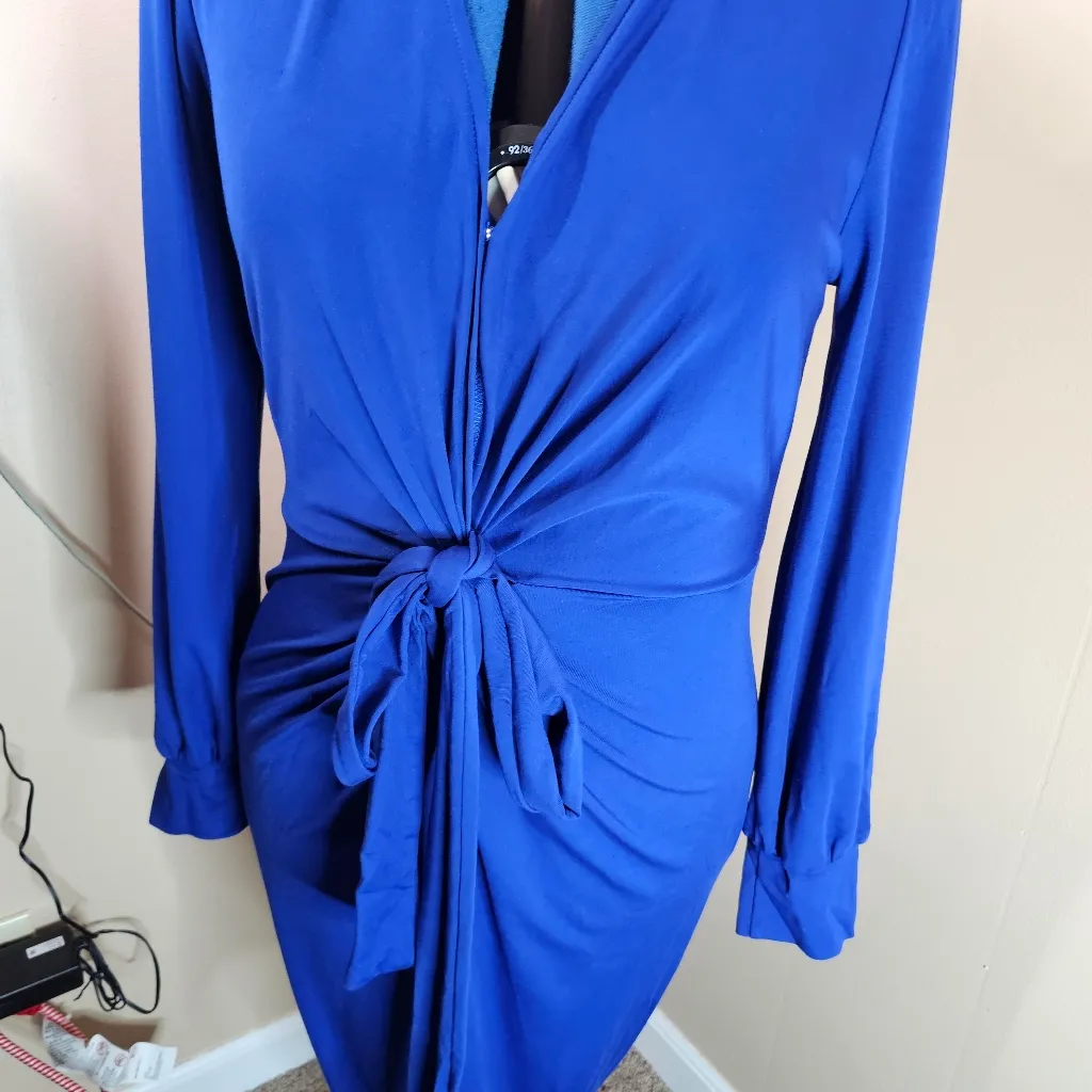Pretty Garden XL Royal Blue Wrap Dress with Split and Front Bow - Image 4
