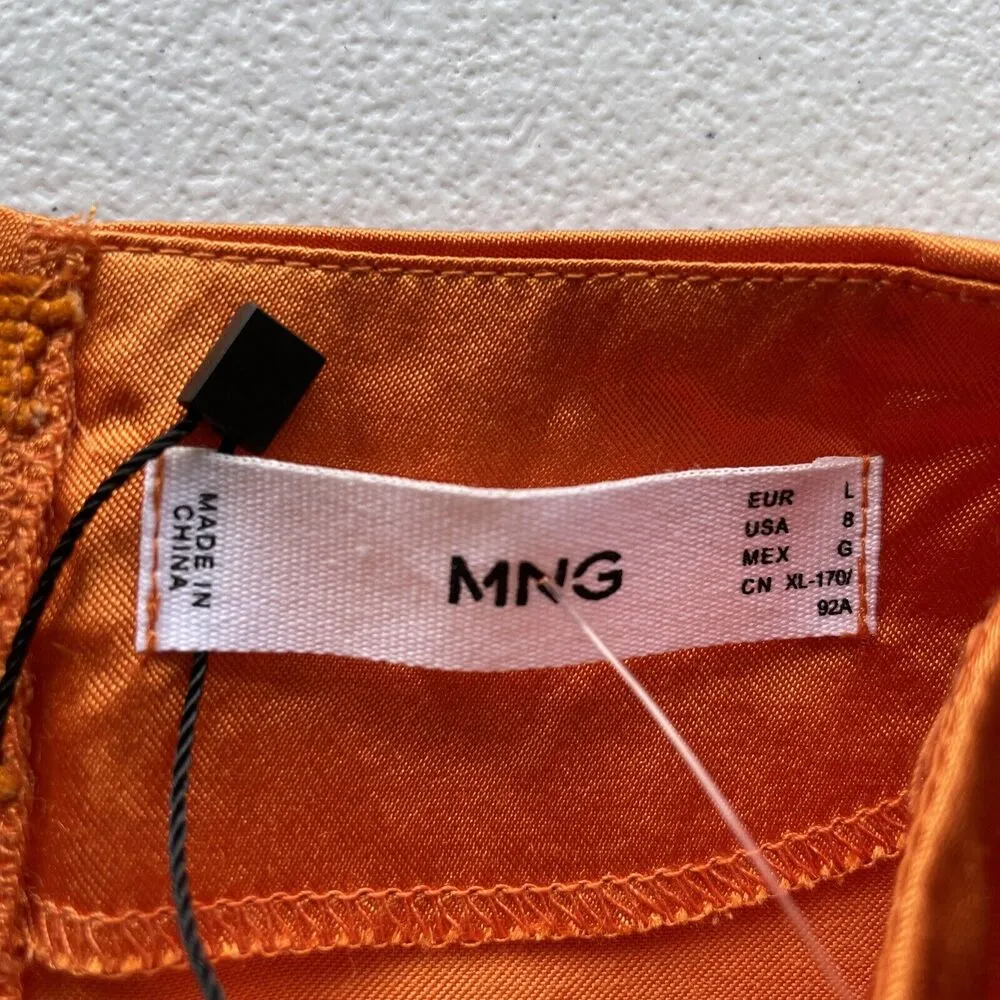 MNG Mango Womens Sz 8 Satin Top Blouse High Neck Long Sleeve Light Bronze Orange - Image 4