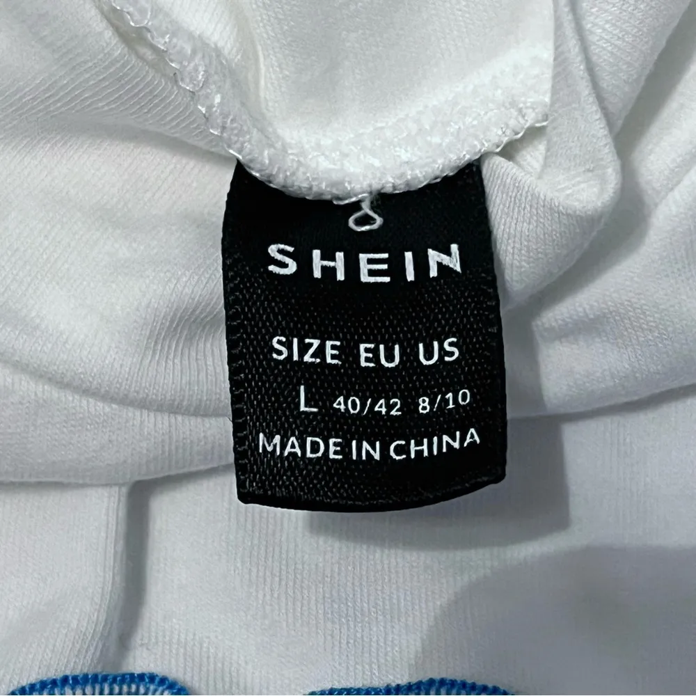 SHEIN Blue Butterfly Print White Mock-Neck Long Sleeve Crop Top - Image 12