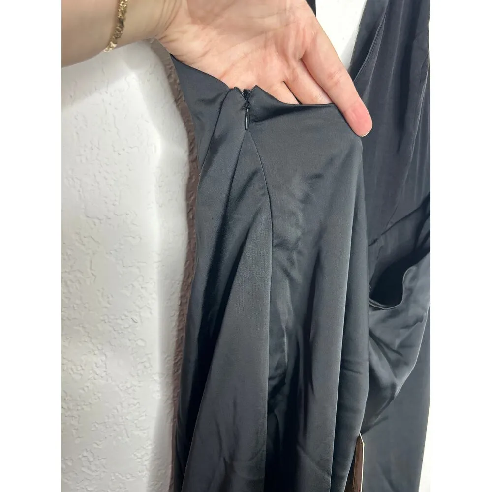 Free People Dance Till Dawn Black Satin High Slit Plunge Halter Maxi Dress M NWT - Image 11