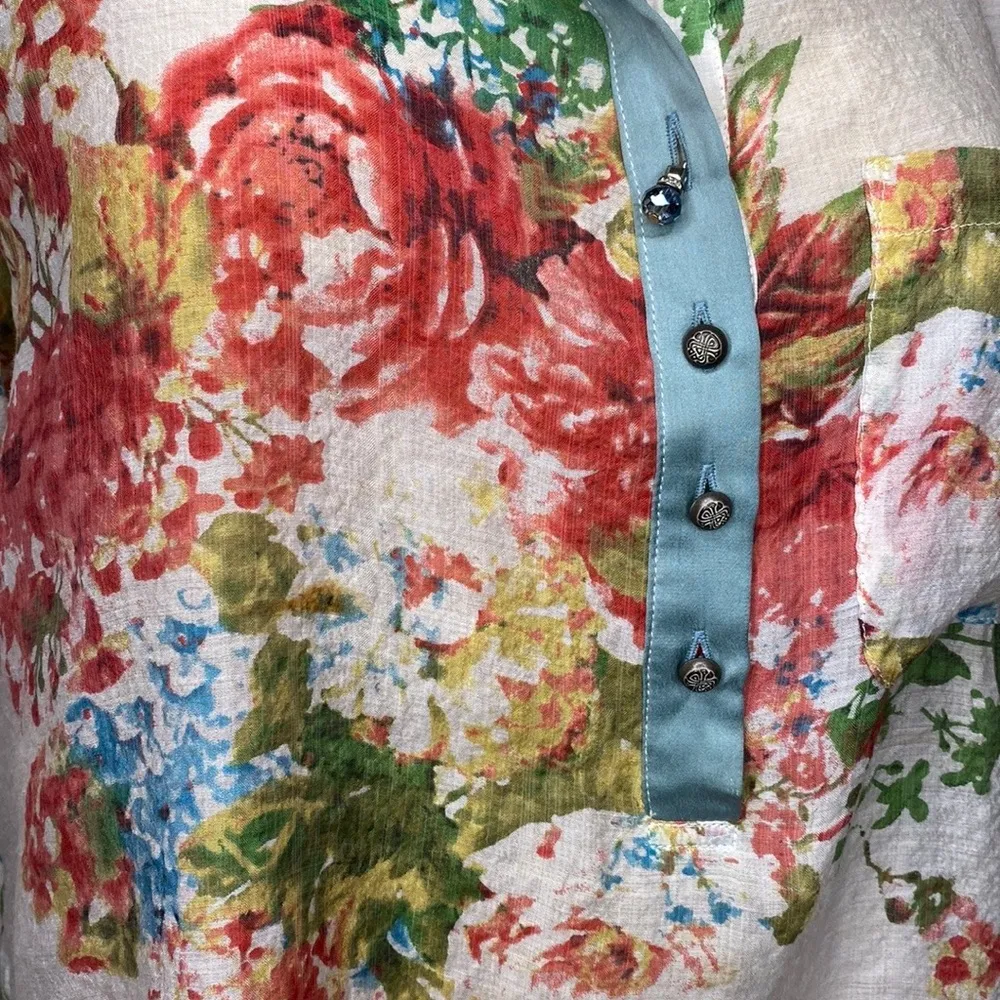 Anthropologie Aratta Silent Journey Floral Silk tunic blouse size M White Size M - Image 6
