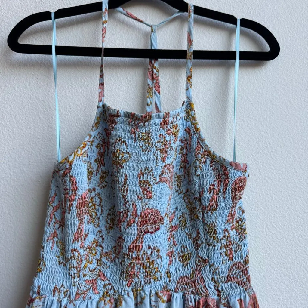 Free People Dress Women XS Blue Heat Wave Floral Smocked Asymmetrical Boho Fairy - Image 6