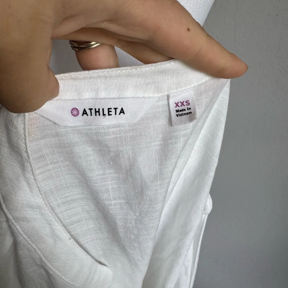 Athleta White Blue Embroidered V-Neck Cotton Swim Cover Womens XXS Oversized - Image 6