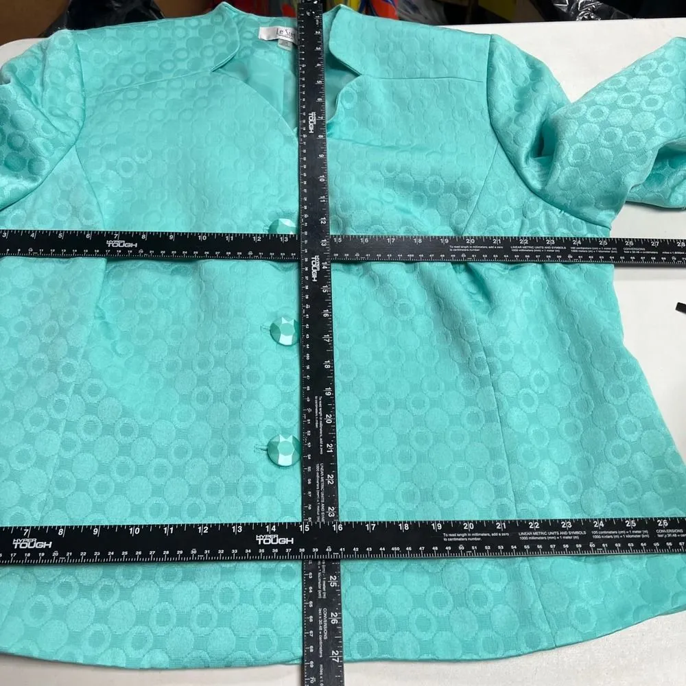 LE SUIT Seafoam Skirt Suit Set Size 22W Circle Pattern Elastic Waist SEE DESCRI - Image 8