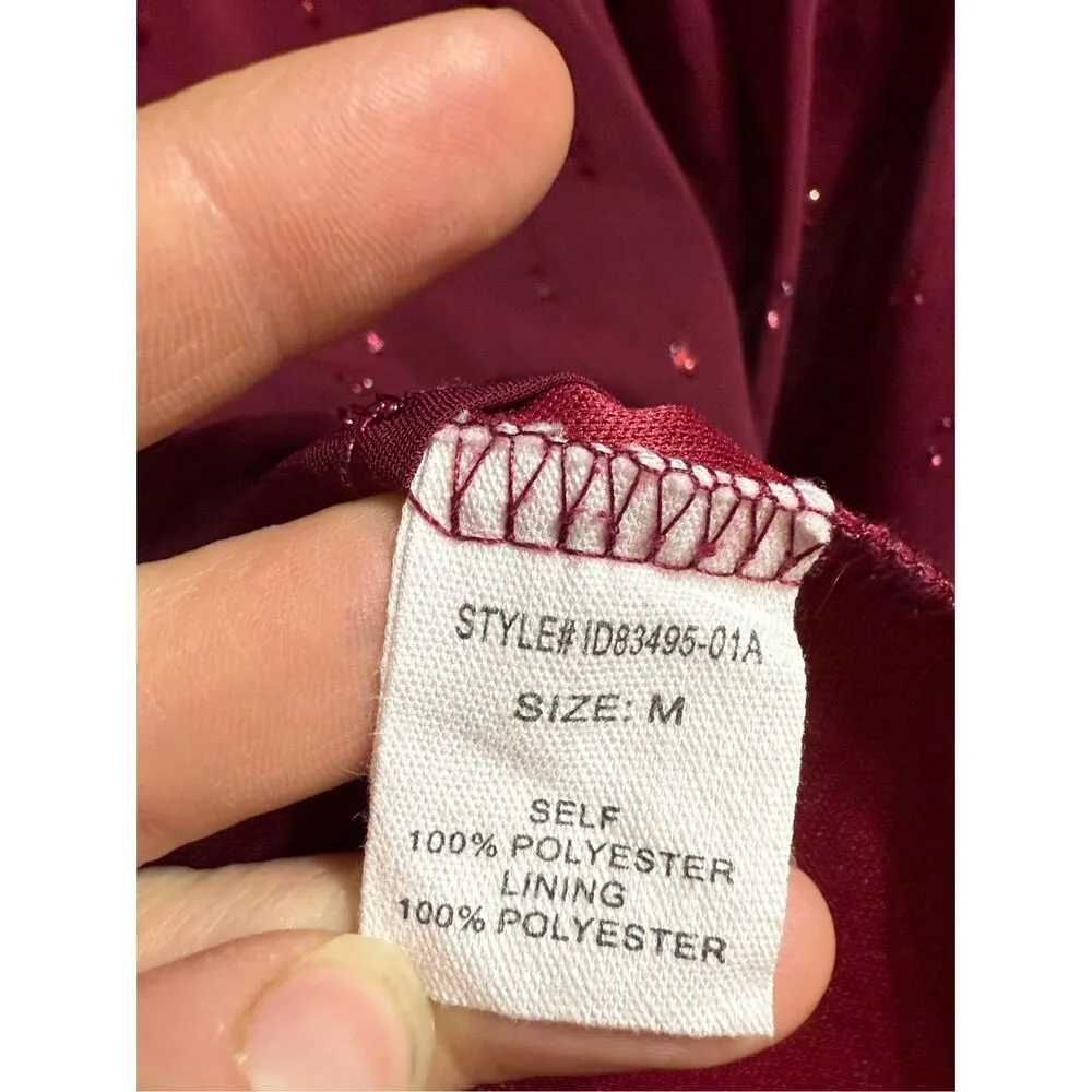 Altar’d State Women’s Vibrant Burgundy Babydoll Tiered Long Sleeve Dress Sparkle - Image 10