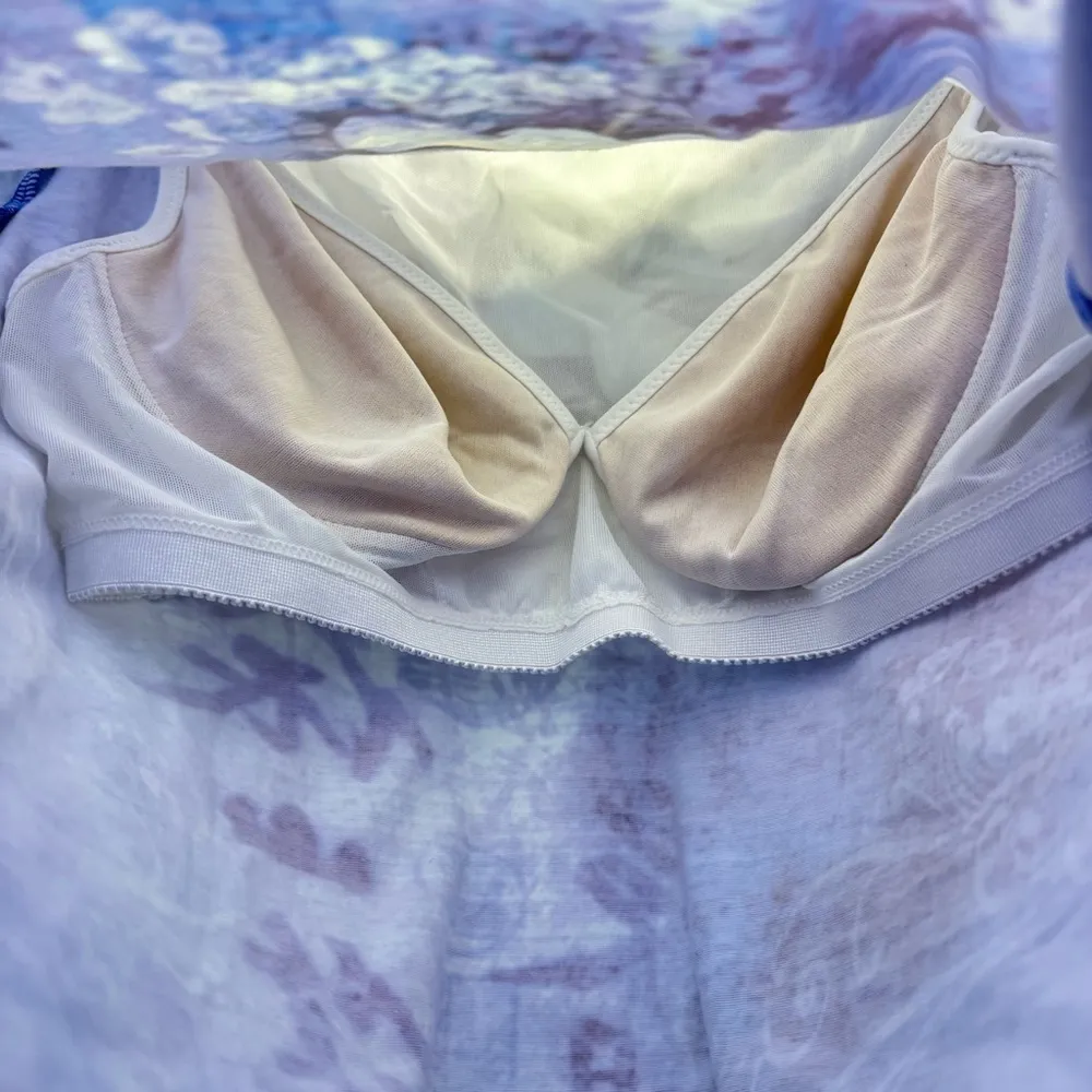 Soft Surroundings Built in Bra Knit Top Blue Asian symbol Lotus Flower 36C - Image 4