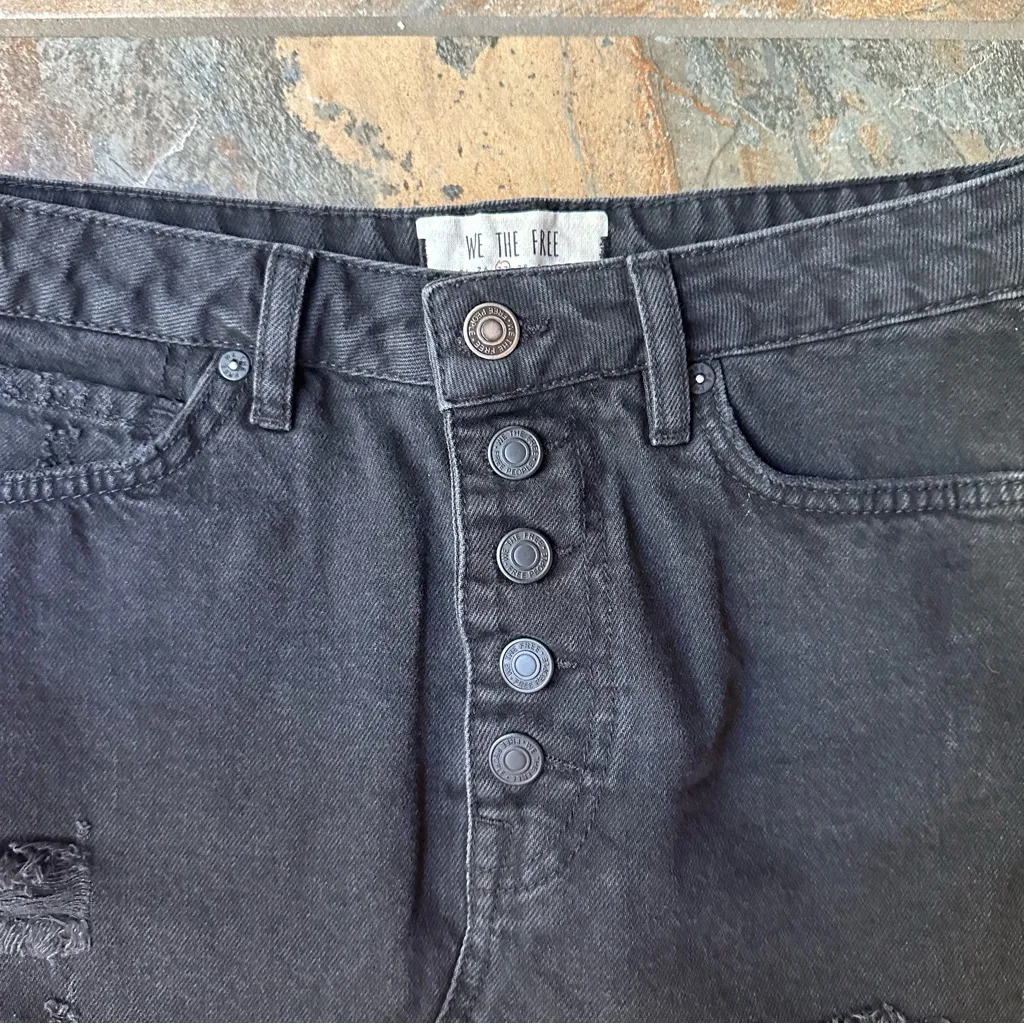 We The Free Black Button Fly Mini Skirt Jean Skirt Size 27 Distressed - Image 5