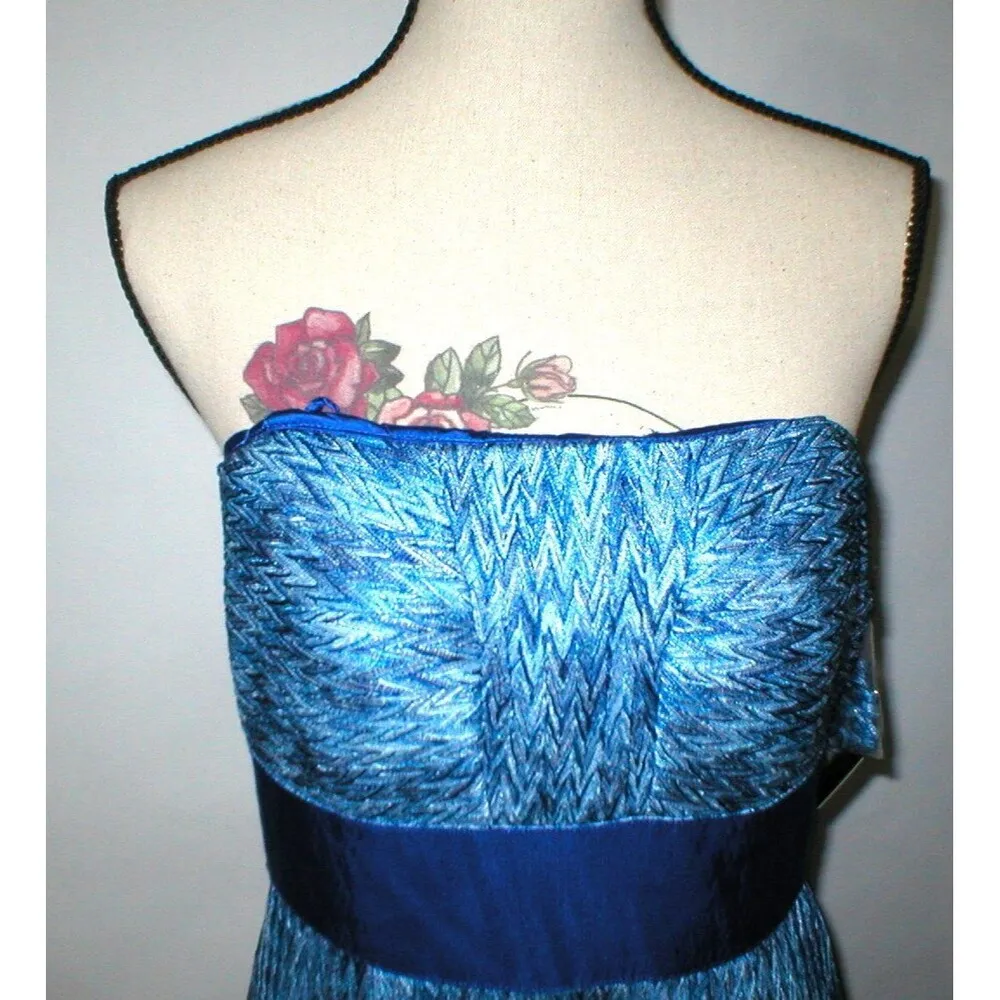 New Womens NWT Tahari Dress Sail Away Maxi Long Strapless Straps 6 Blue White - Image 3