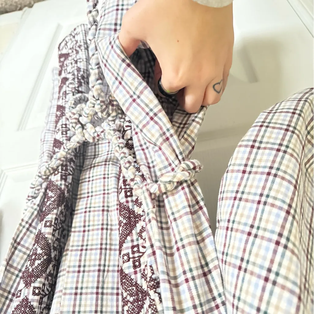 Silvia Tcherassi Buffa Embroided Plaid Plum Check Mini Dress White Size L - Image 6