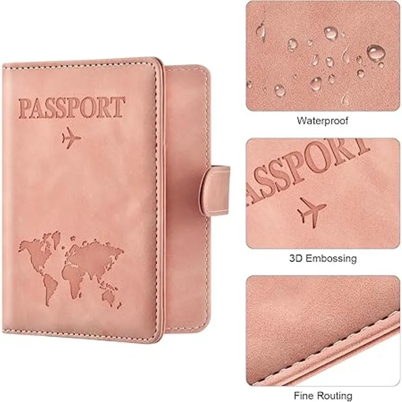 Eoehro Passport BookHolder for Travel Essentials for Women and Men(light pink) Pink - Image 4